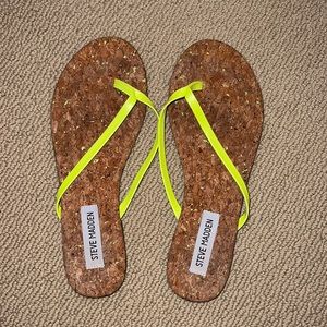 Steve Madden neon green flip flops